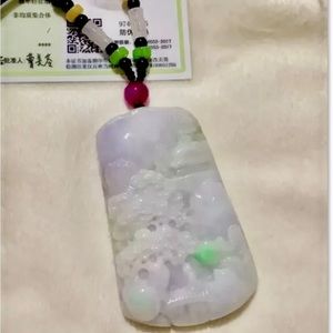 Certified "A" Natural Purple Green Jadeite Jade Gems Pendant Landscape 455357